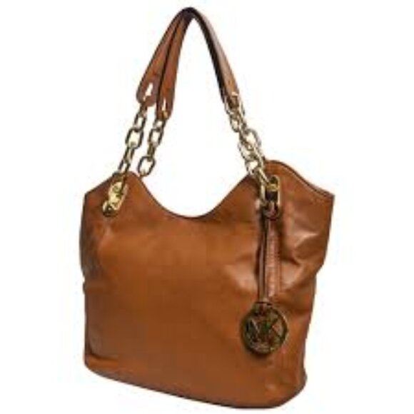 Michael Michael Kors Brown Leather Hobo Shoulder Bag with Gold Hardware . - Picture 1 of 14
